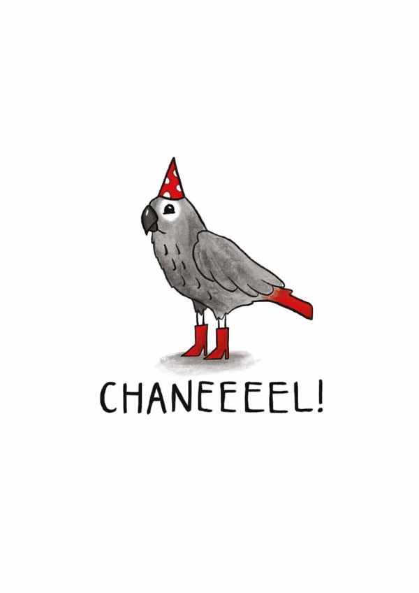 Chanel African Grey Birthday Card created by Odd Socks