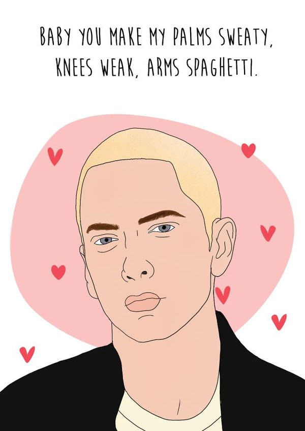 Baby, You Make My Palms Sweaty: Funny millennial Eminem Valentine’s Day Card created by Studio Pistachio