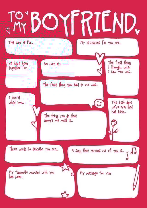 Cute Fill In The Blanks Valentines Day Card / Anniversary Card - To My Boyfriend created by Bow & Bell