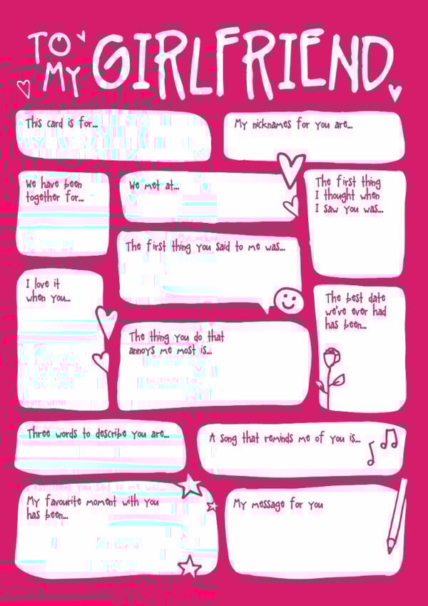 Cute Fill In The Blanks Anniversary Card / Valentines Day Card - Girlfriend - To My Girlfriend created by Bow & Bell