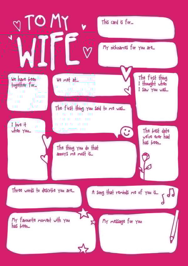 Cute Fill In The Blacks Anniversary Card / Valentines Day Card - Wife - To My Wife created by Bow & Bell