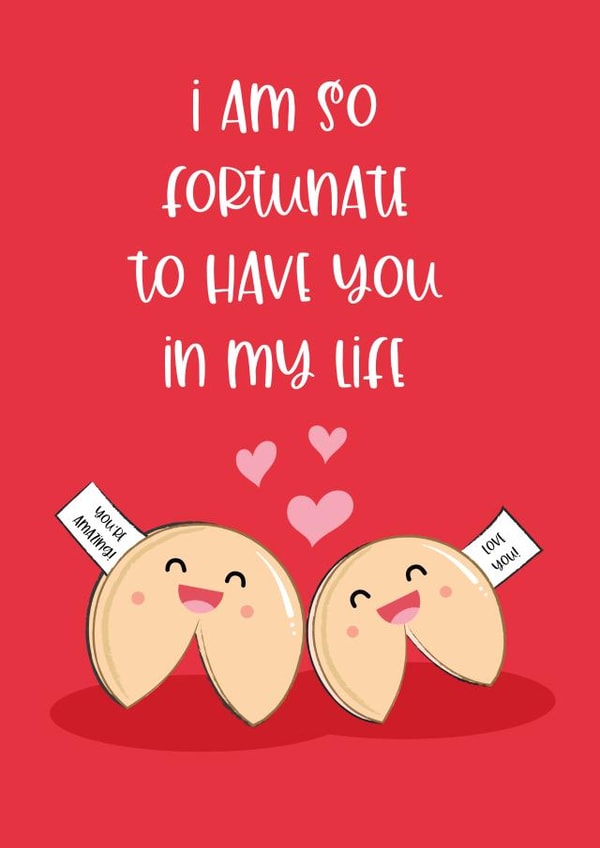 Adorable Fortune Cookie Anniversary Love Valentine Card created by Emoticology Cards