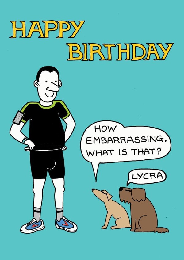 runner lycra Birthday Card 1977 created by Off The Leash Cartoons by Rupert Fawcett