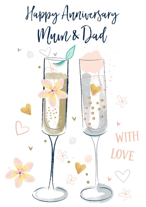 Classic Champagne Anniversary Card - Parents - Mum & Dad - Happy Anniversary Mum & Dad created by Katie Phythian Design