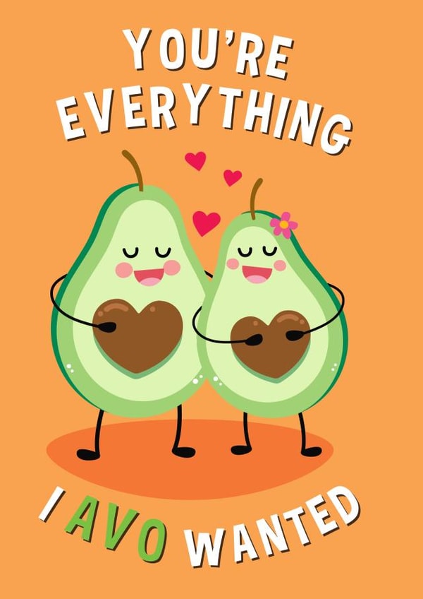 Cute Kawaii Avocado Couple Valentine Card created by Emoticology Cards