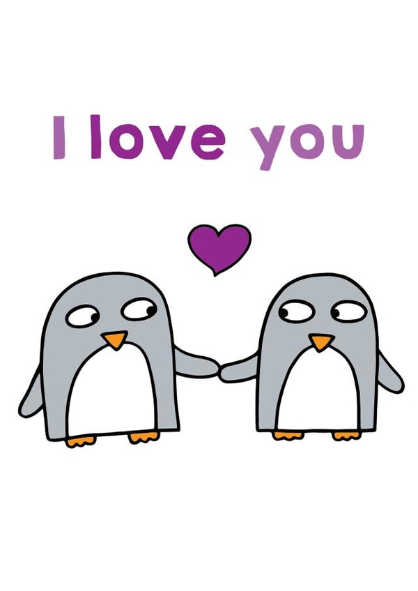 I love you. Penguin Anniversary or Valentine's Day card. created by Penguin Parade