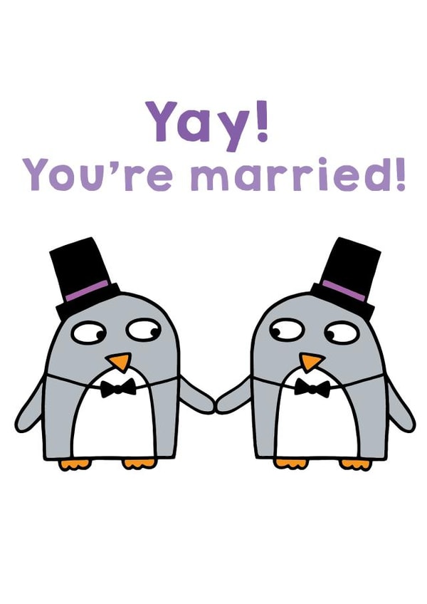 Yay you're married! - gay penguin wedding card created by Penguin Parade