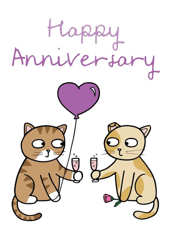Cute Cat Couple Anniversary Card - Happy Anniversary created by Penguin Parade