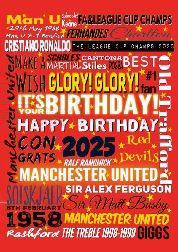 2025 Manchester United football fan’s Birthday Card created by Kerrylovescards