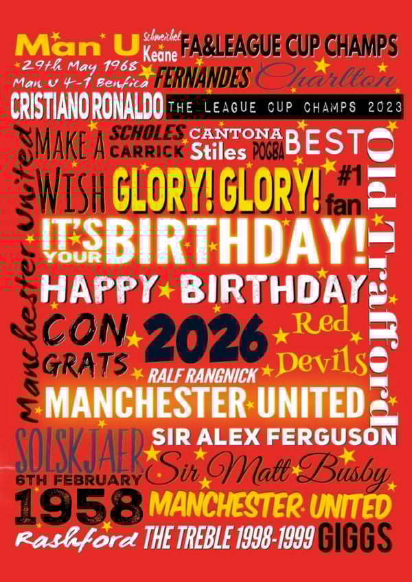 Manchester United History Fan Birthday Card 2026 – Red Devils Legends created by Kerrylovescards