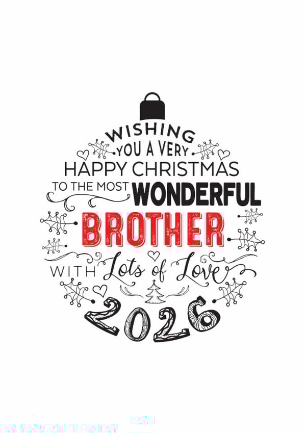 Happy Christmas Wonderful Brother Modern Bauble Design Card for Christmas 2026 created by Little Red Cherry