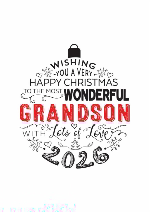 Happy Christmas Wonderful Grandson Bauble Design Card for Christmas 2026 created by Little Red Cherry