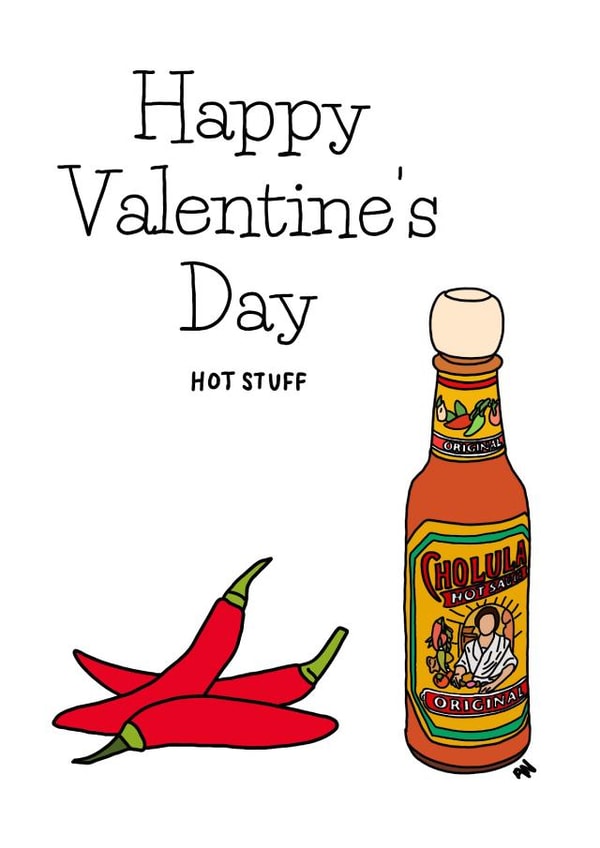 hot sauce chilli Valentines Day Card 45976 created by Alex Norman Art 
