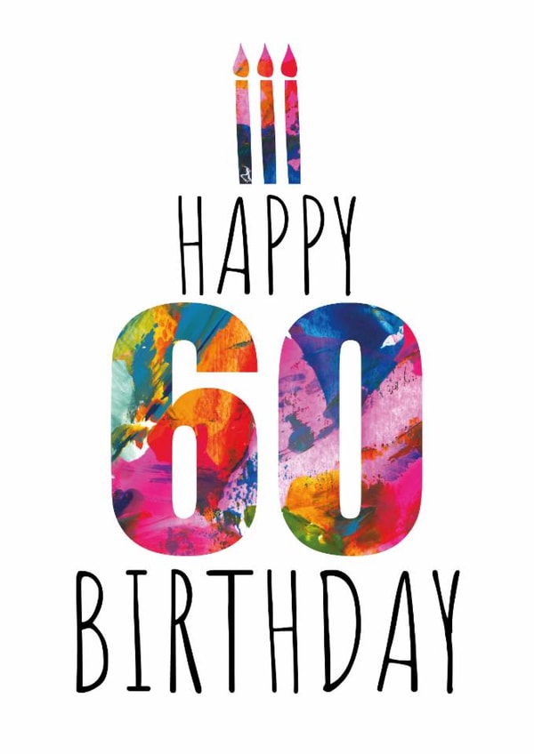 60th Birthday Cake and Candles Card For Friends or Family - Abstract Art Design created by size3art