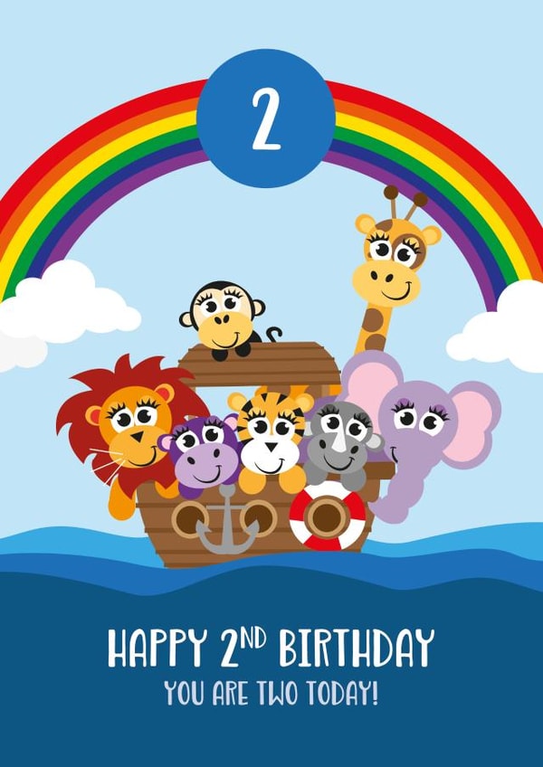 Happy 2nd Birthday - Cute Animals - Noah's Ark Theme created by Roger Bear Designs