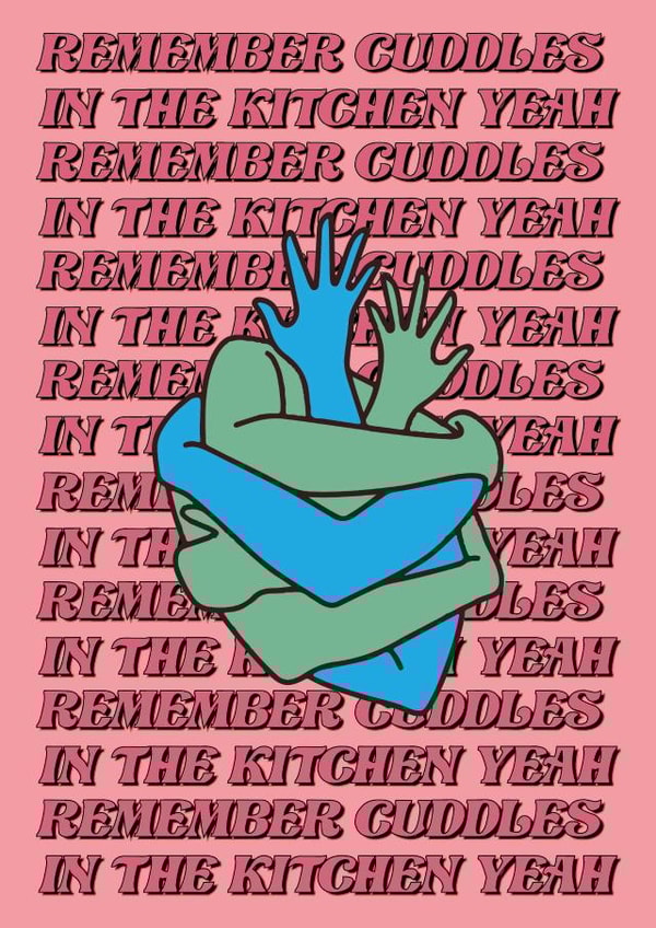 cuddle cuddles in the kitchen Valentines Day Card 21140 created by Fun Has More Stories