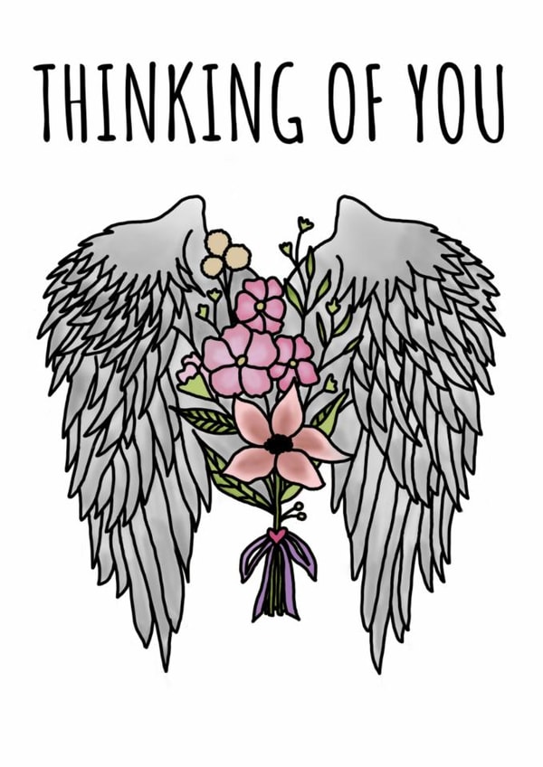wings flowers Thinking of you Card 21061 created by Cowpat Designs