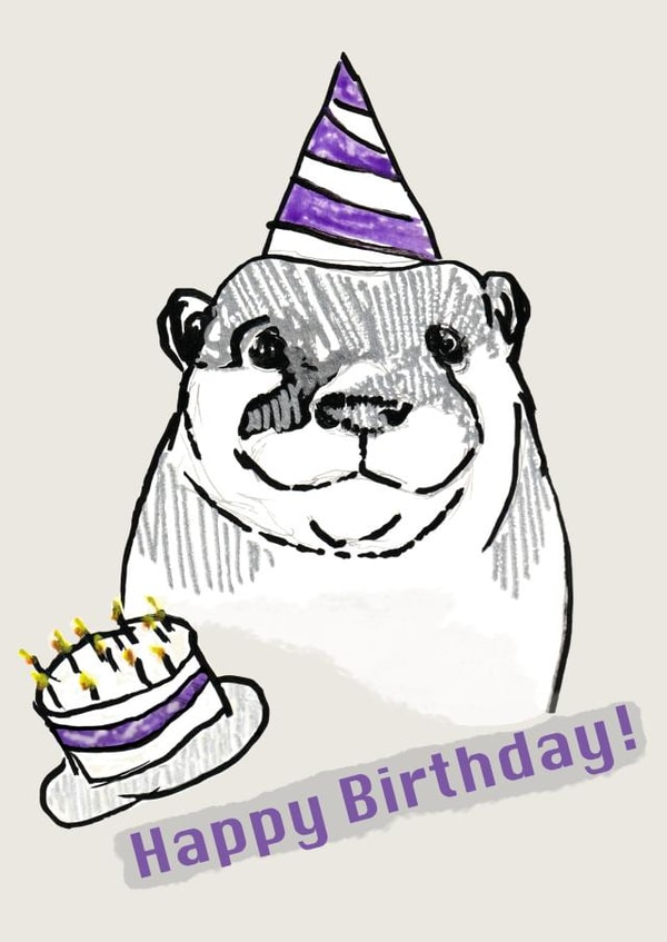 Hand-drawn Otter Birthday Party Card - Happy Birthday! created by Serena Hirameki