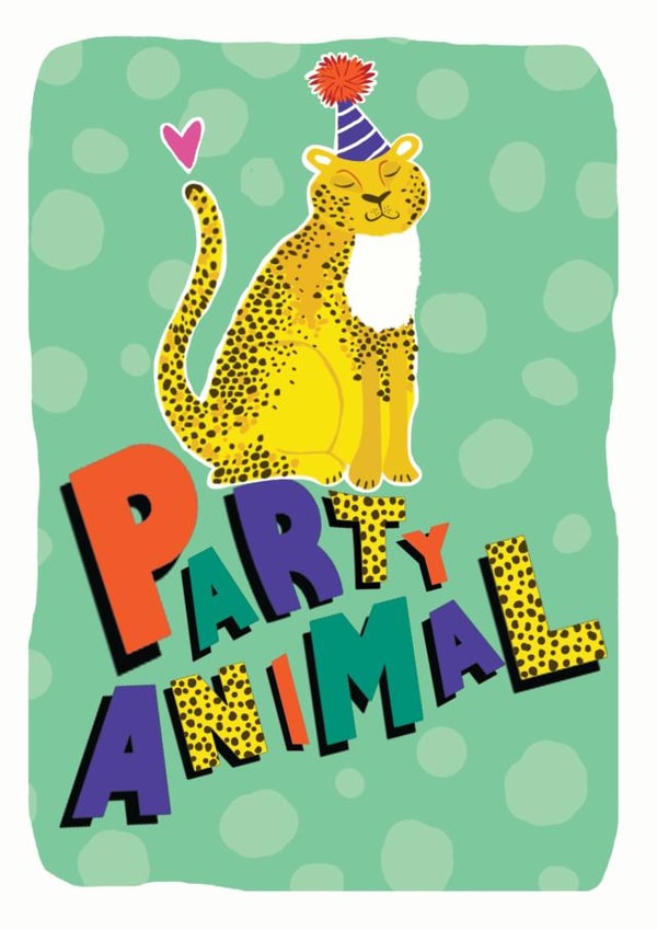 leopard party hat Birthday Card 19468 created by Leebee Designs