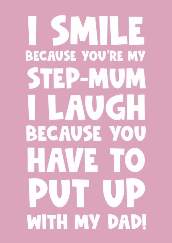 Funny stepmum happy birthday greeting card smile laugh stepson stepdaughter created by Naomi Park