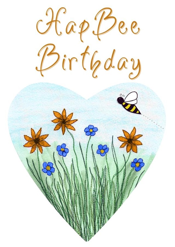 Happy (HapBee) Birthday Bee, Flowers and Heart Card created by NaviStitch