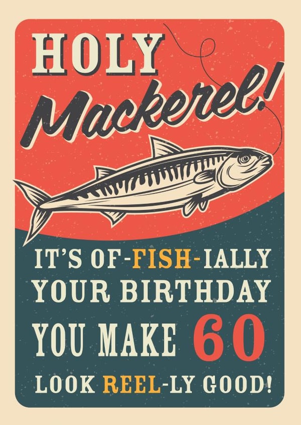 Retro Adult Mackerel Fish 60th Birthday Card created by Emoticology Cards