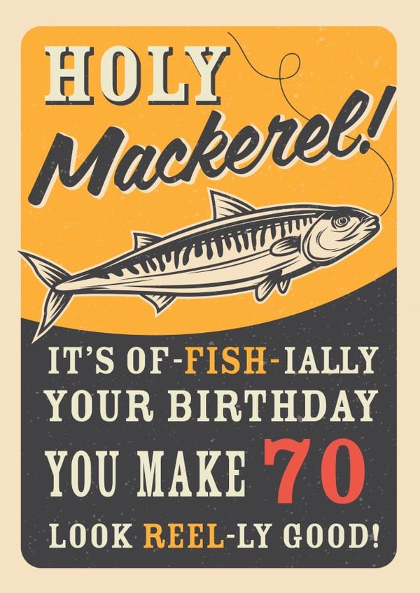 Retro Adult Mackerel Fish 70th Birthday Card created by Emoticology Cards