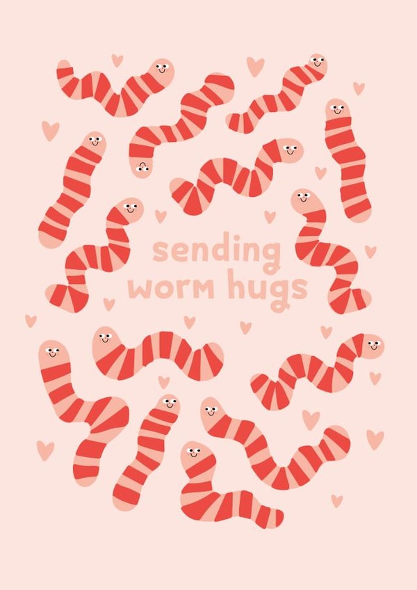 hearts worms Valentines Day Card 17576 created by hnaillustration