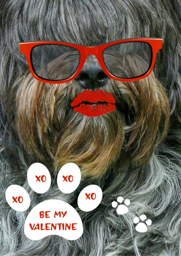 Valentine, shaggy dog, hot lips, pucker up, red sun-glasses, love, hugs and kisses Card 46856 created by Audrey Drake