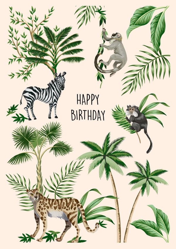 Arty Birthday Card - Wild Animals - Plants & Trees created by Poppy & Mabel