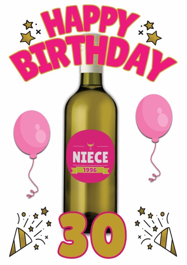 Happy 30th Birthday Niece - Personalised Wine Bottle Card - 90s kid created by ShortRound888