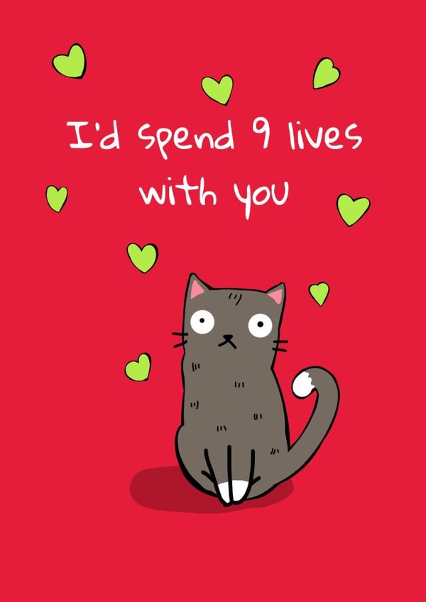9 lives cat Valentines Day Card 43151 created by Ollie Jolly