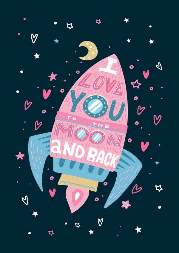 rocket moon Valentines Day Card 20624 created by Powerful Paper Co