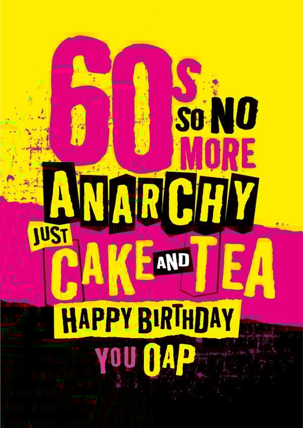 60 age, post punk 60th birthday card created by The Typecast Gallery