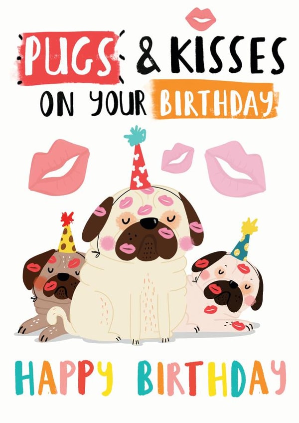 illustration pugs Birthday Card 20524 created by NICHOLA COWDERY ILLUSTRATIONS 