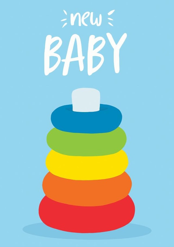 New baby boy - stacking toy illustrated card created by @tikkled.pink