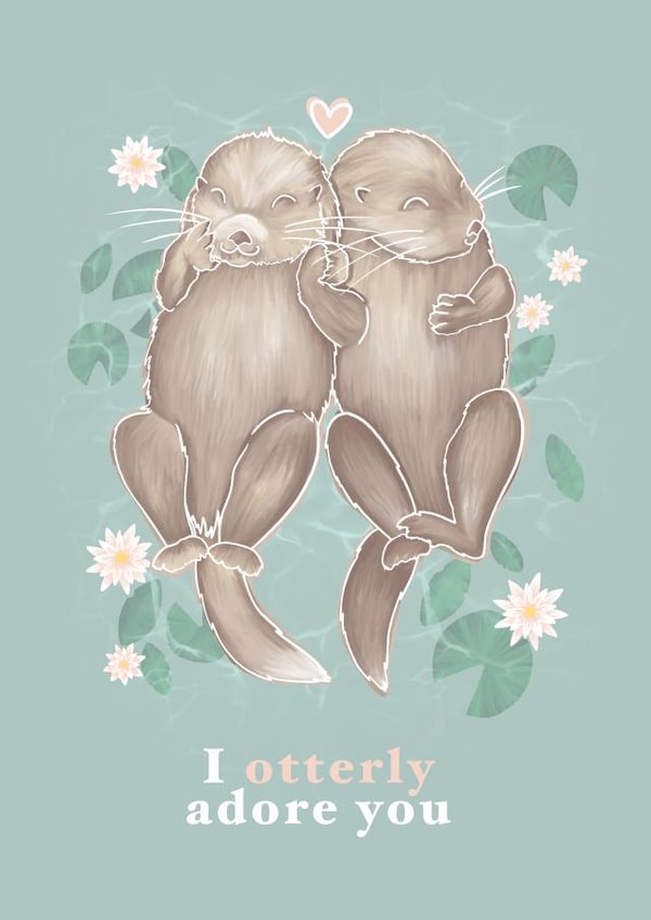 Otters Love Holding Hands Valentine/Anniversary Card created by Little Eden Studio