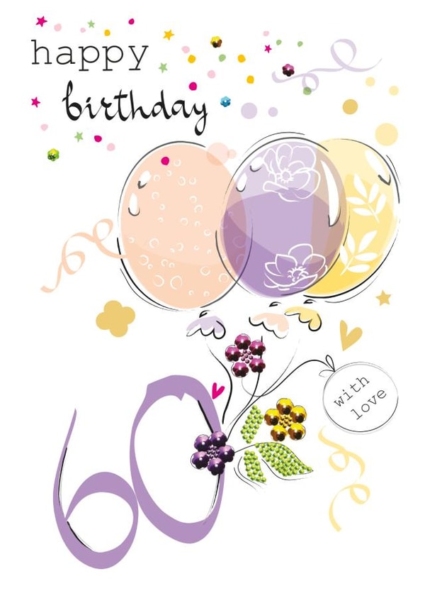 60 Age Milestone Balloons and Confetti Birthday Card created by SABIVO Design by Sabina