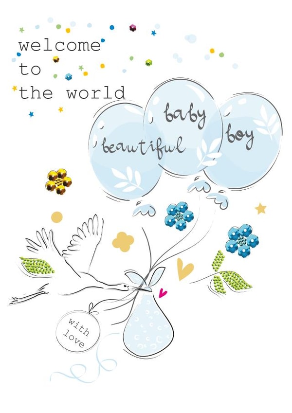 New Baby Boy Stork and Balloons Card created by SABIVO Design by Sabina