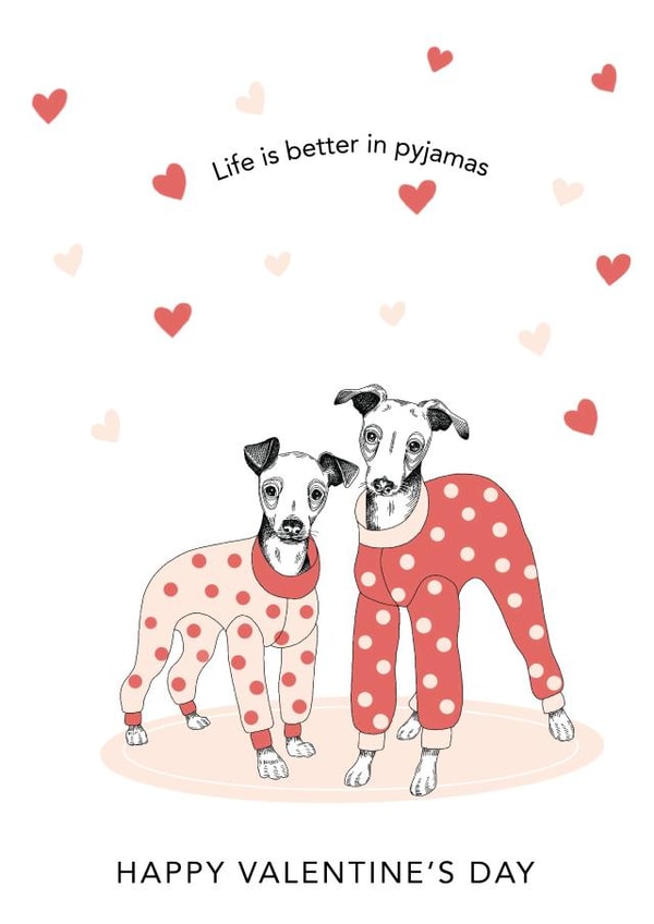 pjs from the dog Valentines Day Card 8343 created by Dotty Dog Art