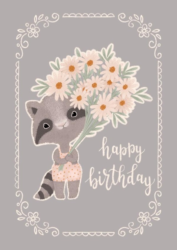 raccoon  floral  Birthday Card 39700 created by Nataliya Dolotko