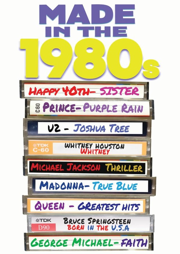 Happy 40th Sister Birthday Card- 80s Music Cassette Albums created by ShortRound888