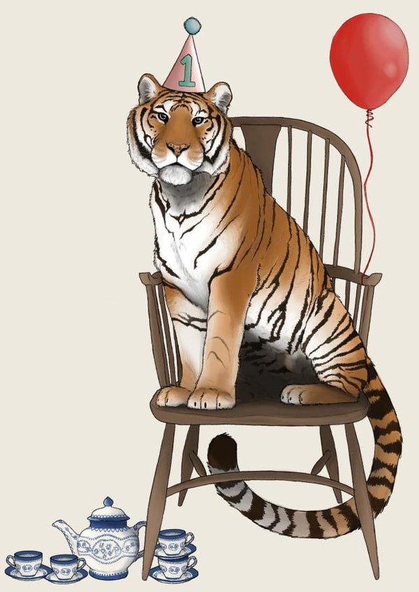 balloon tiger Birthday Card 21306 created by Molly & George Illustration