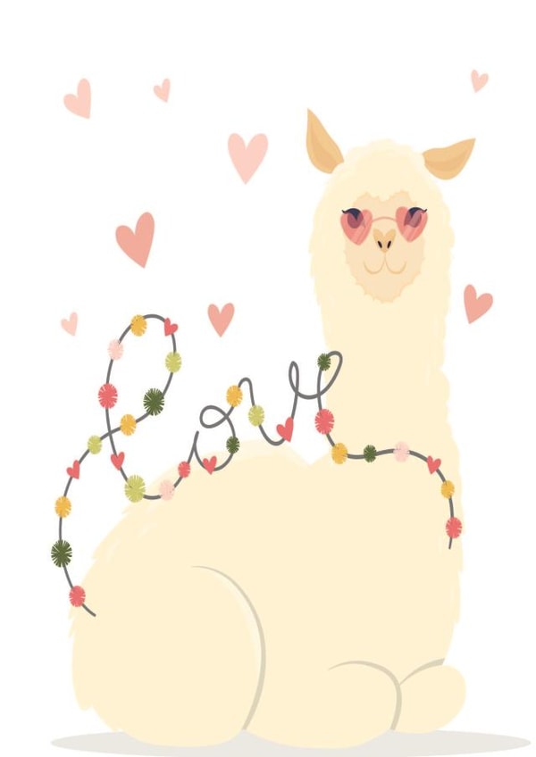 alpaca animal Valentines Day Card 11329 created by Family Designs