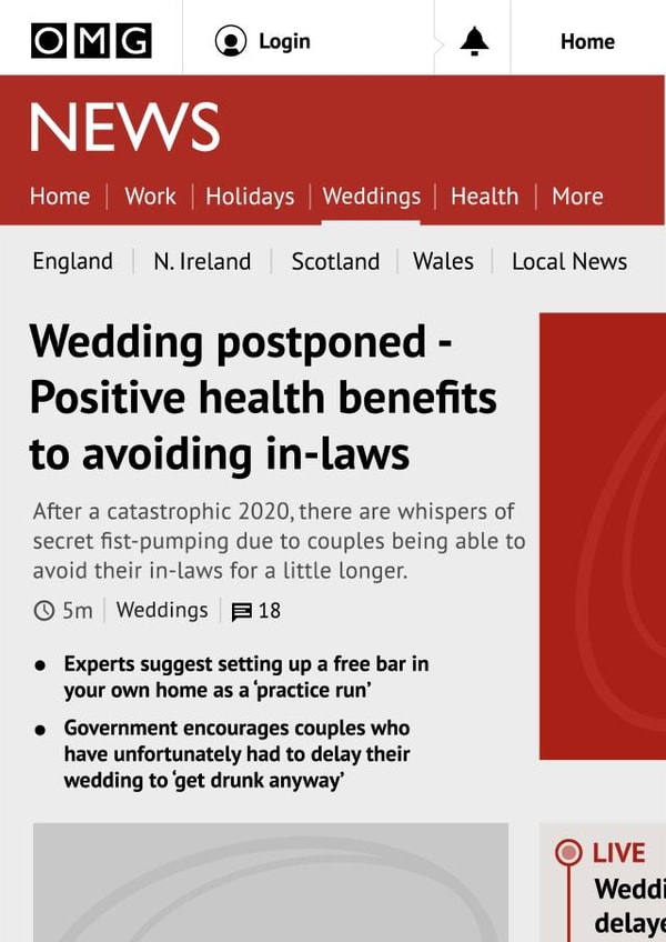 Wedding Postponed - OMG News card - Avoid the in-laws created by Cards from Designers