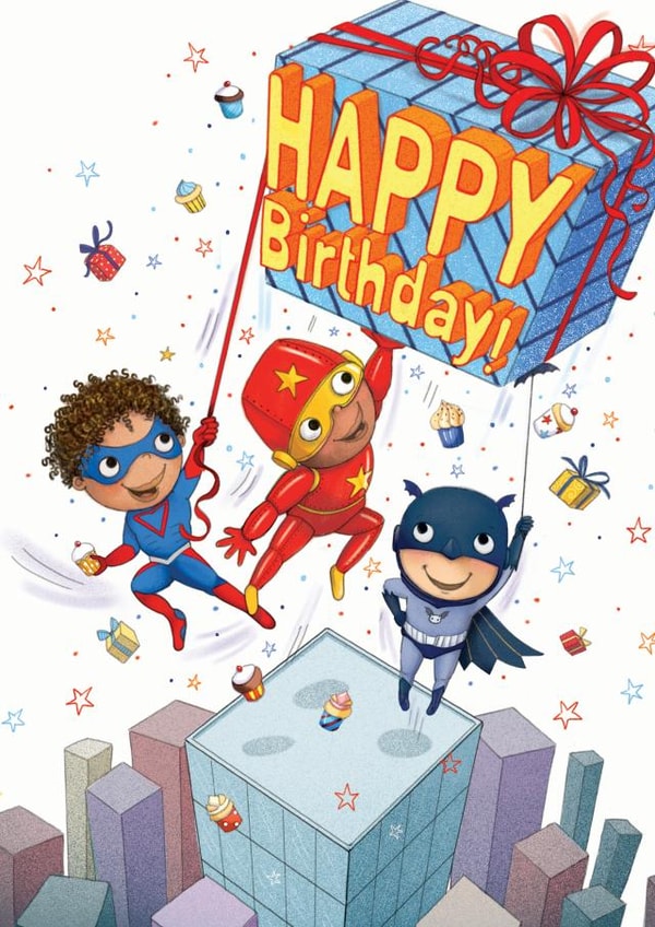 superhero present Birthday Card 15057 created by Karmuka
