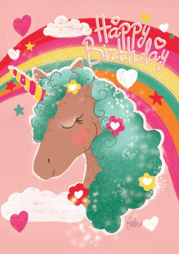 rainbow unicorn Birthday Card 15062 created by Karmuka