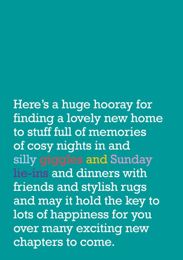 Cute Poem New Home Card - Hooray For Finding A Lovely New Home - Silly Giggles And Sunday Lie-Ins created by The Right Lines