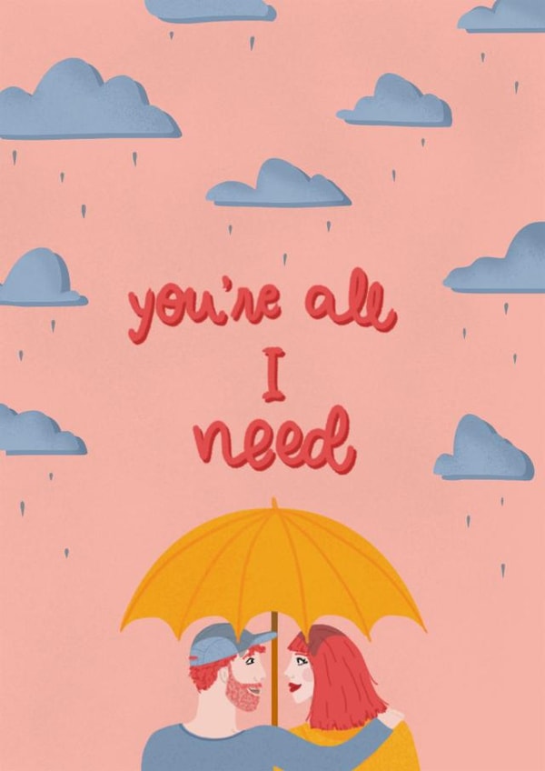 Couple in the Rain Card created by Laura Jayne Lettering