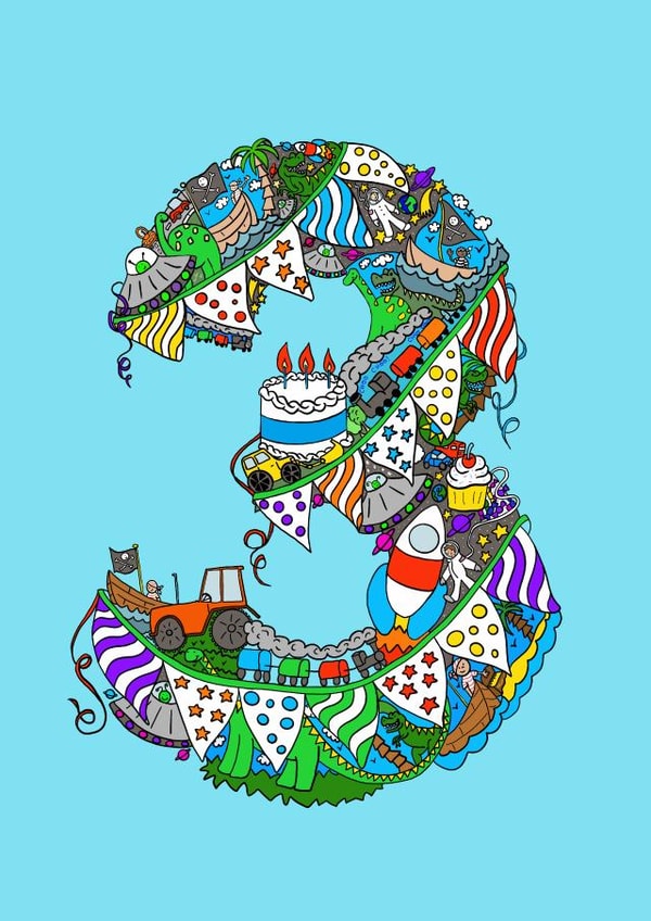 three third Birthday Card 21477 created by Jenny Wren Designs